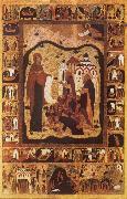 unknow artist Our Lady of Bogolijubovo with Saint Zocime and Saint Savvatii and Scenes from their Lives painting